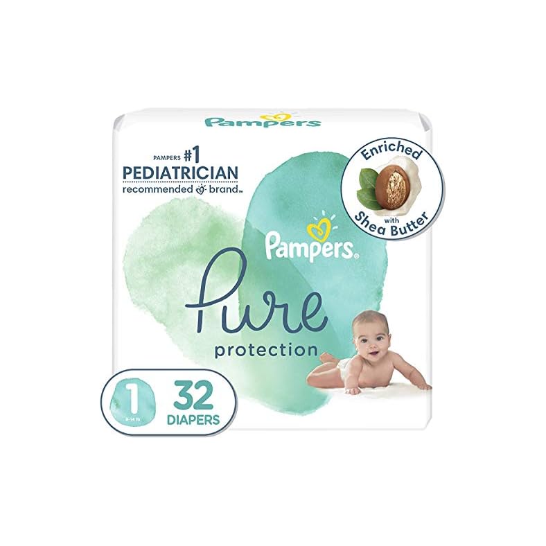 Diapers Size 1/Newborn, 32 Count – Pampers Pure Protection Disposable Baby Diapers, Hypoallergenic and Unscented…
