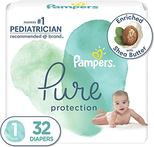 Diapers Size 1/Newborn, 32 Count – Pampers Pure Protection Disposable Baby Diapers, Hypoallergenic and Unscented…