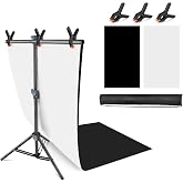JEBUTU Product Photography Photo Backdrops Stand Kit, Photo Background, 26.8x50in White Black Backdrop Background with 26x29in Small T-Shape Backdrop Stand Tabletop Photo Shoot for Jewelry Cosmetics