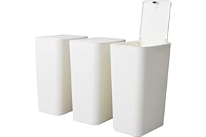 QPEY Bathroom Trash Can with Lid, 3 Pack 10 Liter / 2.6 Gallon Bathroom Wastebasket Kitchen Garbage Can Small Plastic Trash Bin for Bathroom, Kitchen, Bedroom, Office College (White) (3)