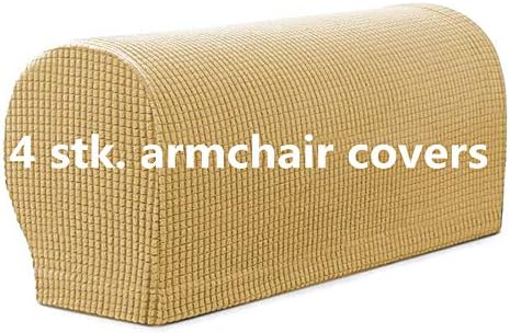 Set of 4 Elastic Armrest Covers Soft Polyester Non-Slip Furniture Protector for Chair Armchair, Sofa (Beige)