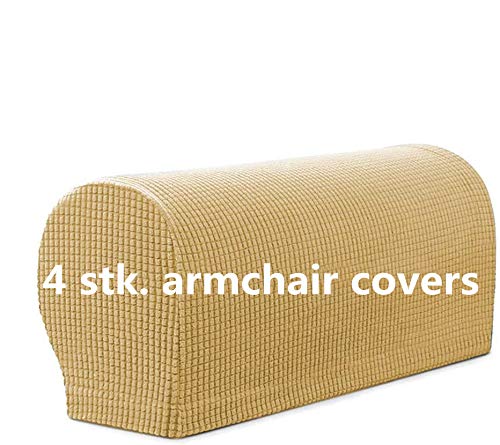 Sxspace Arm Rest Covers Sofa Set of 4 Stretch Armchair Couch Non-Slip Furniture Protector Slipcovers for Chair Sofa Couches Recliner (Dark Beige)