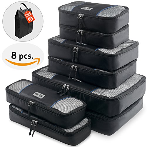 Travel Packing Cubes Set – 8 Luggage Packing Organizers – Compression Packing Cubes