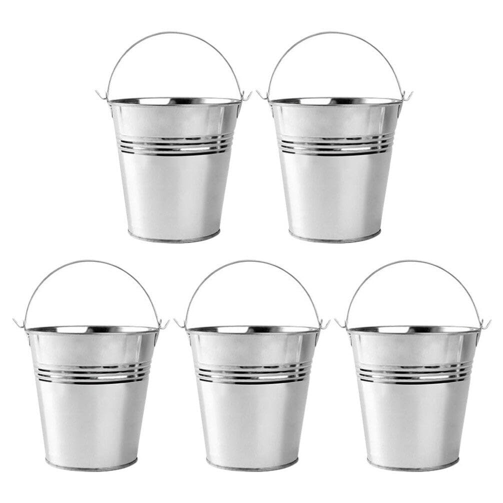 Luxshiny Small Metal Bucket 5pcs French Fries Tin Pails Ice Chip Fry Serving Bucket Metal Plant Pot Wine Beverage Chiller Mini Tinplate Bucket