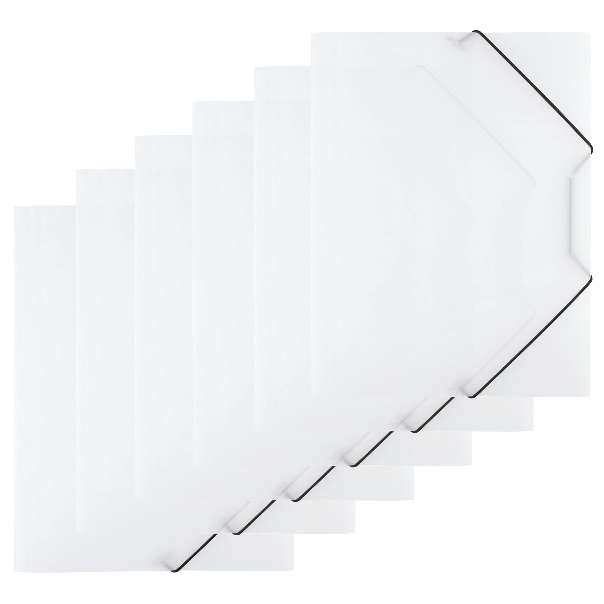D.RECT Pack of 6 Portfolio Folders, Plastic/PP Folder with Elastic Band, Plastic Folder for DIN A4, Transparent