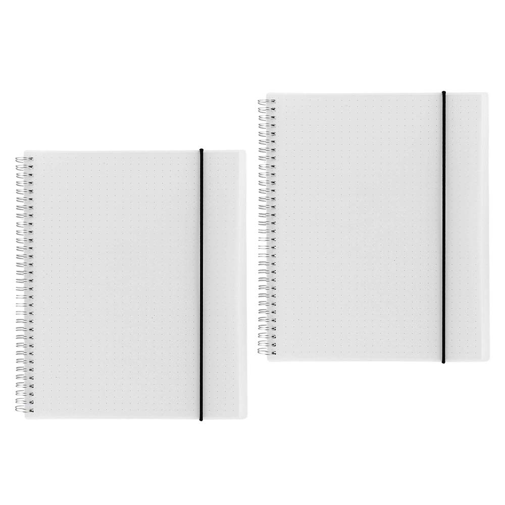 Shulaner A4 Dotted Wirebound Spiral Notebook Notepad, 80 Sheet Dot Grid Paper Frosted PP Cover Journal Notebook with Rubber Rope, Pack of 2 (A4-Dotted)