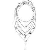 6 Pcs Dainty Layered Butterfly Charm Necklace Trendy Stars Moon Cross Pearl Heart Gold Chain Adjustable Stackable Gold Statement Choker Necklace Jewelry Gift Set for Women