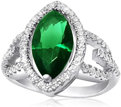 Velini 925 sterling silver ring micro pave setting cubic zirconia stone and green marquise center stone,11