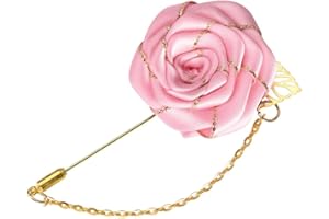 KILENER Rose Brooch Pin Cloth Rose Flower with Gold Leaf Brooch Suit Lapel Pins for Men Tassel Chain Brooch Rose Flower Pin Brooches for Men Suits Bridegroom Wedding Brooches Rose Pins