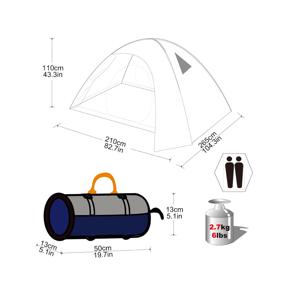 KingCamp Double Layer 2 Person Portable Water Resistant 5000mm Backpacking Tent (Orange)