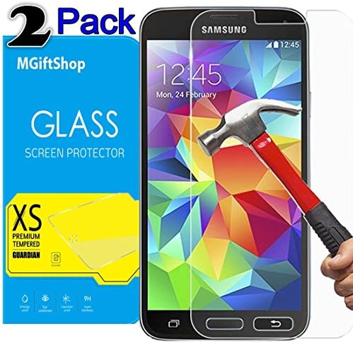 [2 Pack] Samsung Galaxy S5 Screen Protector, Samsung S5 Screen Protector, MGIFTSHOP Premium HD Tempered Glass Screen Protector Samsung Galaxy S5, (2-Pack)