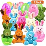 MOMOTOYS 12 Packs Easter Eggs Basket Stuffers Plush Bunnies Plastic Easter Eggs Fillers Kids Party Favors Surprise Easter Eggs Hunt Games Supplies Birthday Gifts Toddler Girls Toys Goodies bags