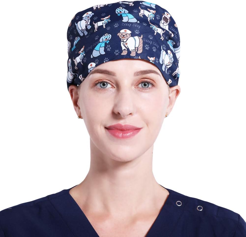 Scrub Cap with Sweatband Surgical Scrub Bouffant Hat Adjustable Medical Doctor Hat for Women/Men Multi Color