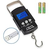 Rockjame Fishing Scale, Hanging Scale, Backlit LCD Screen 110lb/50kg Portable Electronic Digital Postal Hook Luggage Shopping Spring Scale with Measuring Tape, 2 AAA Batteries Included