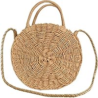 Donalworld Women Beach Bag Round Straw Crochet Shoulder Summer Bag Purse L Bwn