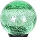 Exhart Solar Green Cracked Crystal Ball Yard Stake w/ 6 LED Lights & Glass Ball Bead Details - Glass Globe Metal Stake, Glass Ball Ground Stake, Glass Orb Outdoor Lights, 3.5