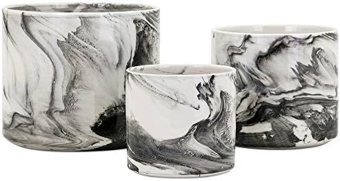 IMAX Faux Marble Planters-Set, White,black