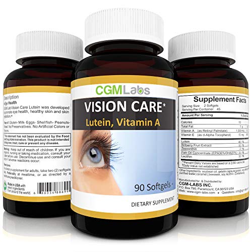 CGM-Labs Vision Care, Lutein 40mg, Zeaxanthin, Vitamin A, Bilberry Extract, 90 Softgel