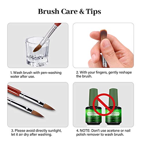 PHOEBE Acrylic Nail Brush for Acrylic Powder (Size 8) 100% Pure Kolinsky Sable Acrylic Nail Brush with Red Wood Handle Professional Nail Art Brush