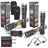 2 Pack Nebo Slyde King 6434 Rechargeable LED Flashlight Work Light Adjustable Zoom with 2x 6274 Holsters and Lumintrail USB Plug Adapters