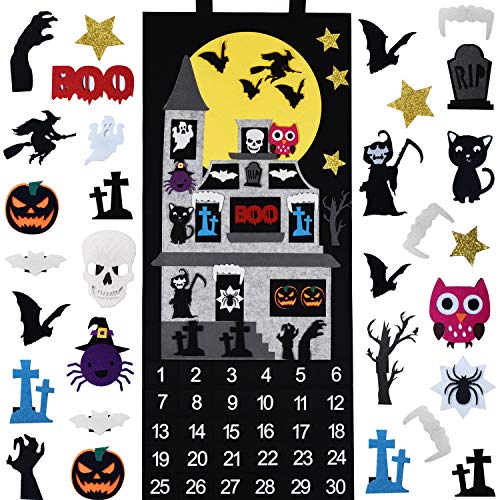 Fayoo Halloween Countdown Advent Calendar for Home Classroom Handmade Door Wall Hanging Decorations with 30pcs Detachable Ornaments