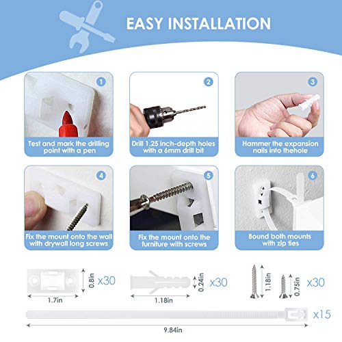 Furniture Straps Baby Proofing Wall Anchors,Splaks 15 Pack Anti Tip Furniture Anchors Kit,Adjustable Child Safety Cabinet Straps Earthquake Resistant Protect Toddler Pet from Falling Furniture - Thumbnail 6