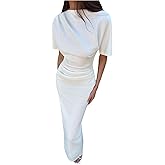 Floerns Women's Elegant Short Sleeve Maxi Dress Split Bodycon Ruched Wedding Guest Dress