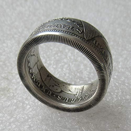 jooact Handcraft Morgan Dollar Coin Ring Vintage Silver Plated Handmade Ring Random Date Tails Version