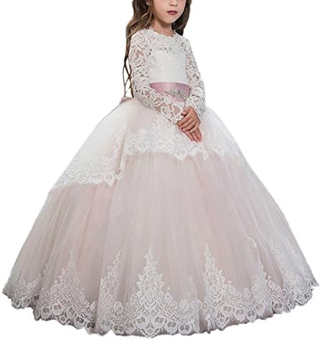 YSMO Girls Long Sleeves Flower Girl First Communion Dresses