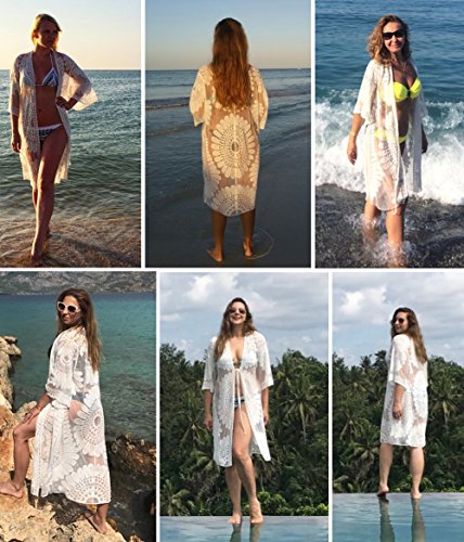 SKJIND Sexy Beach Bikini Cover up Dress,White Floral Lace Swimsuit Covers for Women Plus Size, fit for All(Size: fit for all size)