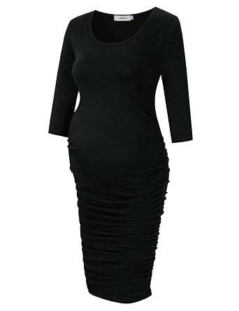 Coolmee Maternity Dress Ruched Round Neck Maternity Dresses At