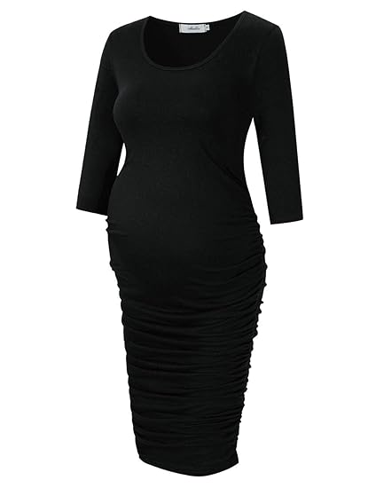 Ruched Maternity Dress Round Neck Maternity Dress