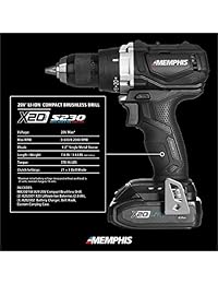 Juego de brocas inalámbricas sin escobillas con funda, taladro de mano eléctrico compacto con batería de litio recargable de 20 V, 2 velocidades, más potencia, mayor duración de la batería, Memphis MX20D144