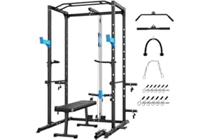 ULTRA FUEGO Power Cage, Multi-Functional Power Rack with J-Hooks, Dip Handles, Landmine Attachment and Optional Cable Pulley System for Home Gym