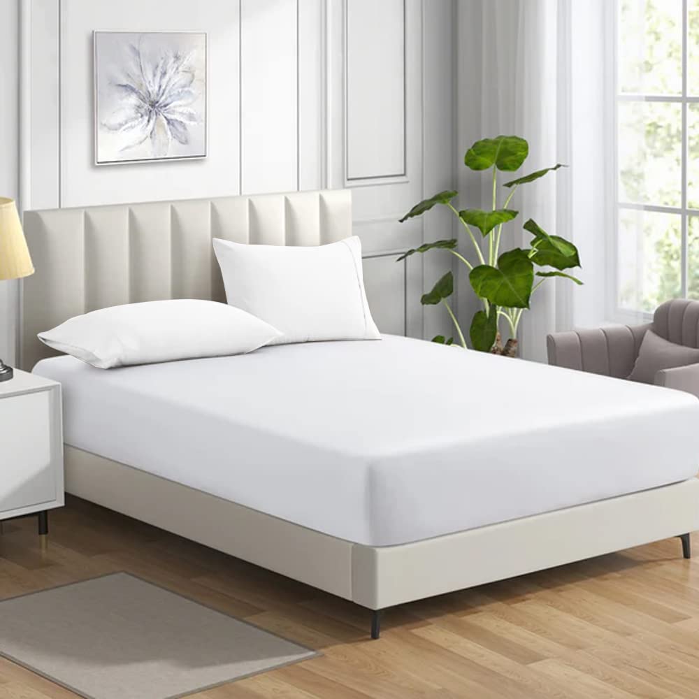 MistyMorning Fitted Sheet, Soft & Premium quality Bedding & Linen, 11''/28cm deep sheet, Egyptian Cotton with 200 Thread Count. (White, Double) — image 1