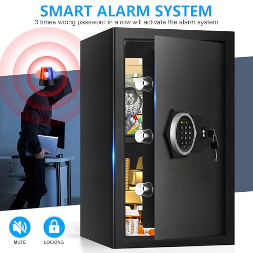 3.4 Cuft Large Home Safes Water and Fireproof, Digital Security Safe Fireproof Waterproof with Combination Lock and Smart Alarm System, Anti-Theft Fire Proof Safe Box for Home Document Valuables