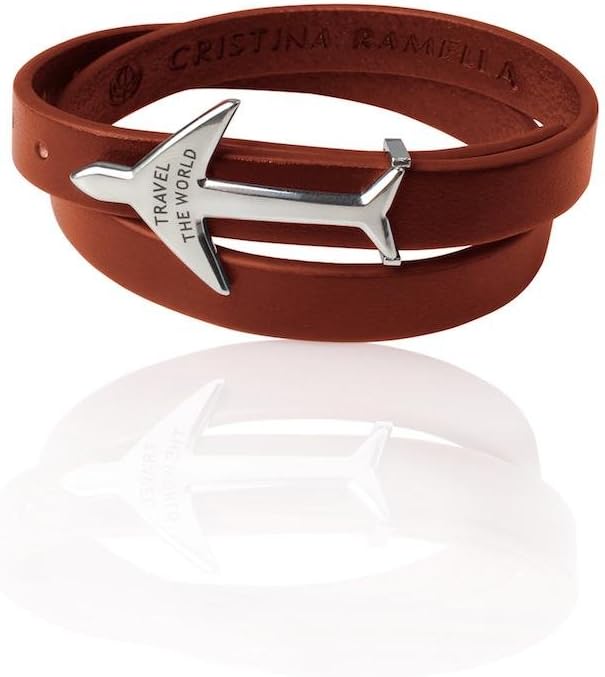 Cristina Ramella Rhodium Airplane Leather Band Bracelet