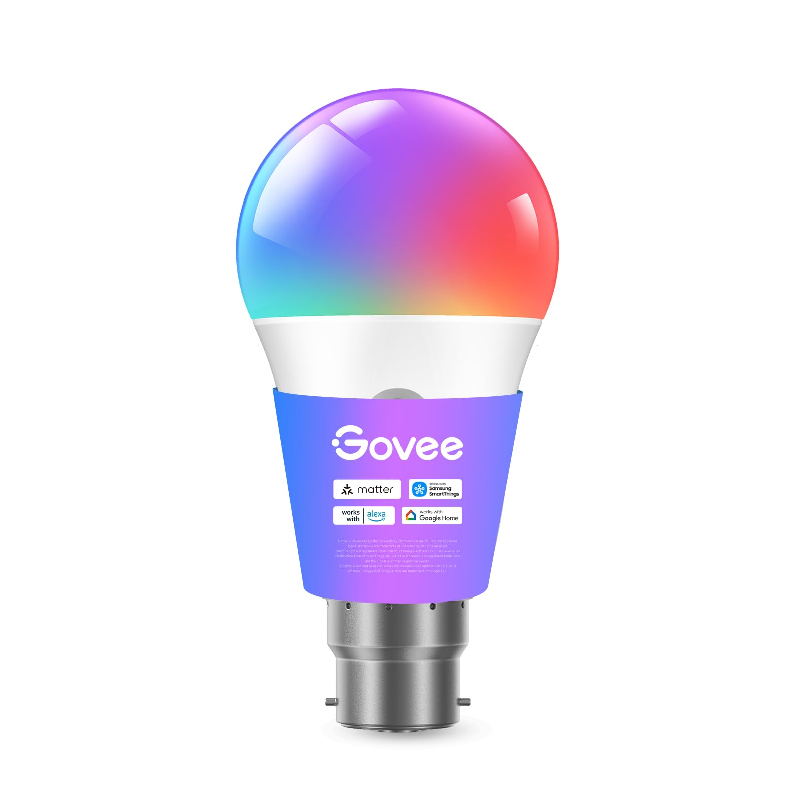 Govee RGBWW Smart Bulb B22, Compatible with Matter, SmartThings, Alexa and Google Assistant, WiFi LED Light Bulb B22, 9W, 800LM, Music Sync, 16 Million Colors, 54 Scenes, 1 Pack