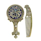 HITOP Handheld Portable Travel Mini Makeup Mirrors Comb Set,Handle Mirror/Comstic Mirror Retro Handcraft Gift for Her (016)
