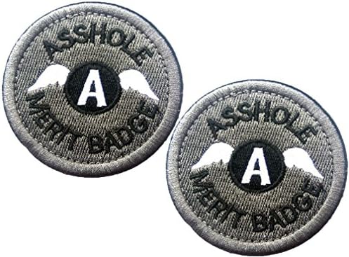 HFDA 2 piece Embroidered Asshole Merit Badge Morale Patches Velcro Morale Patches Cloth Fabric Badges Tactical Patches for Cap Bag Jackets (Color 3)