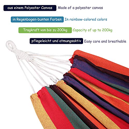 Yorbay Hängematte Outdoor Baumwolle 200 x 150 cm, 200kg Tragkraft, mit Tragetasche für Außenbereich, Garten, Camping… – Bild 3