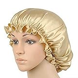 Night Cap for Women, G2PLUS 100% Mulberry Silk Sleep Cap, Head Cover Bonnet, Sleeping Cap for Hair Care, 20’’ Large Size Fits Most (Gold)