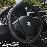 Valleycomfy Universal 15 inch Auto Car Steering Wheel Cover with Black Genuine Leather for HRV CRV Accord Corolla Prius Rav4 Tacoma Camry X1 X3 X5 335i 535i,etc.