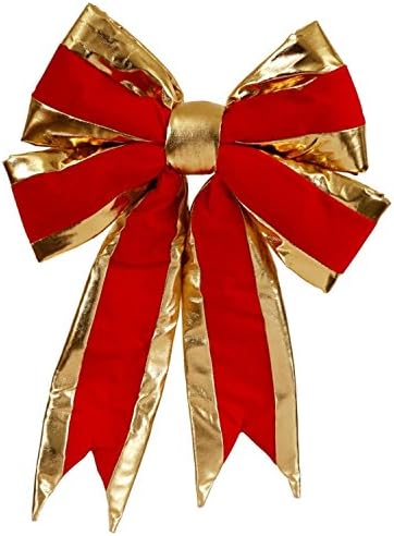 Large 16" x 19" Red and Gold Indoor Velvet 4 Loop Christmas Bow