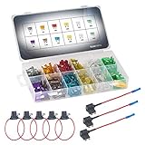 150pcs ATO/APR / ATC Blade Car Fuses Assortment Kit Standard Fuse 2A 3A 5A 7.5A 10A 15A 20A 25A 30A Assorted Auto Cars Boat Truck SUV Automotive Replacement w/Fuses In-Line Holder TAP Adapter