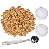 eBoot 140 Pieces Star Shape Sealing Wax Beads with 1 Piece Wax Melting Spoon and 2 Pieces Candles (Golden)