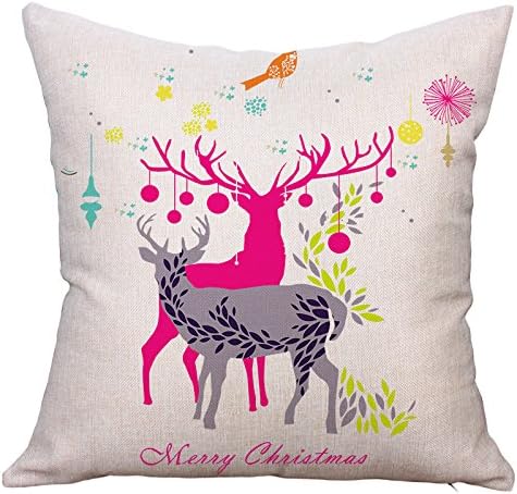 JLZH Fashion Reindeer Couple Cotton Linen Cushion Cover Pillow Case Christmas Decorative Pillowcase, 18IN x 18IN