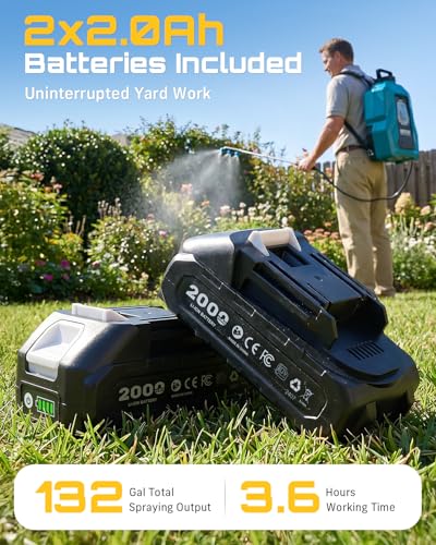 SEESII Backpack Sprayer Battery Powered, Leak-Proof 5-Gallon, Dual Battery Electric Sprayer with Telescopic Brass Wand & 7 Nozzles, 100 PSI Adjustable Pressure for Weed Lawn Garden Pest Control