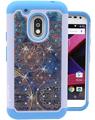 Moto G4 Play Case, Nuomaofly [Shock Absorption] Studded Rhinestone Bling Hybrid Dual Layer Armor Defender Protective Case Cover for Moto G4 Play (Blue Round)