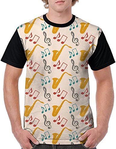 HenSLK Men Musical Music Notes Saxophone Novelty Casual Crew Neck Short Sleeve Raglan Baseball Shirt Gift